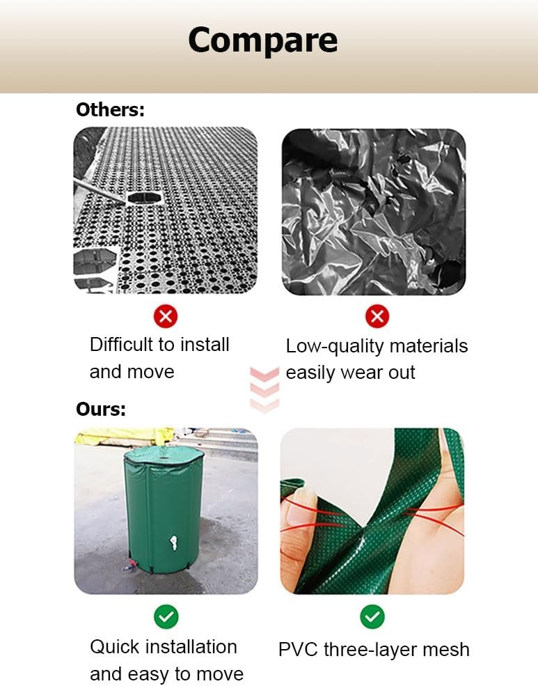 13-264 Gal Collapsible PVC Rain Barrels to Collect Rainwater from Gutter, Portable Rain Water Collection System Catcher Container Storage Tank with Spigot(White,0.4x0.5m/50L/13.2Gal)