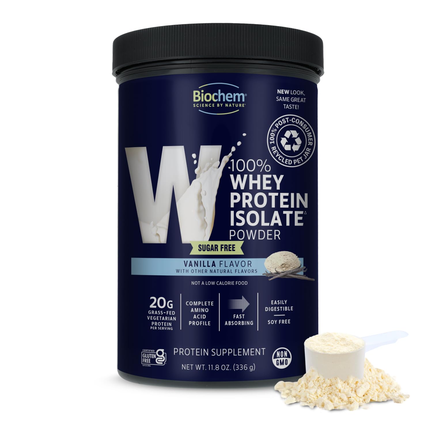 Biochem 100% Whey Sugar-Free Vanilla 20g, 11.8oz, Certified Vegetarian, Certified Gluten Free, Certified Non-GMO Tested, Keto Friendly, Grass-Fed