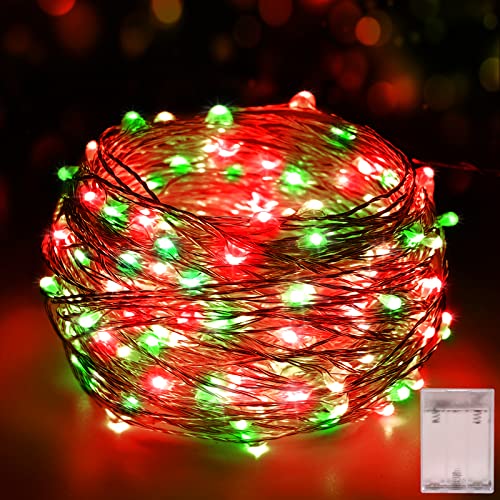 Smacen Led Fairy Lights Battery Operated, 16.4FT Red and Green Christmas String Lights,Battery Powered Copper Wire Starry String Lights for Wedding,Party,Bedroom, Christmas Decor (Red & Green, 16.4)