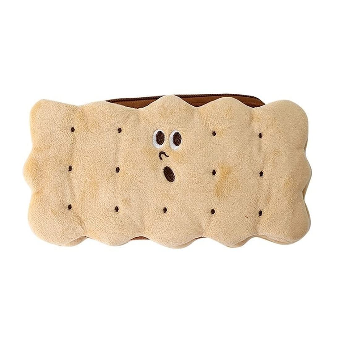 MENGMENG Cute Sandwich Biscuits Pencil Pouch Kawaii Large Capacity Pencil Case Stationery Organizer Bag High School College Office Supply Case Organizer (Brown)