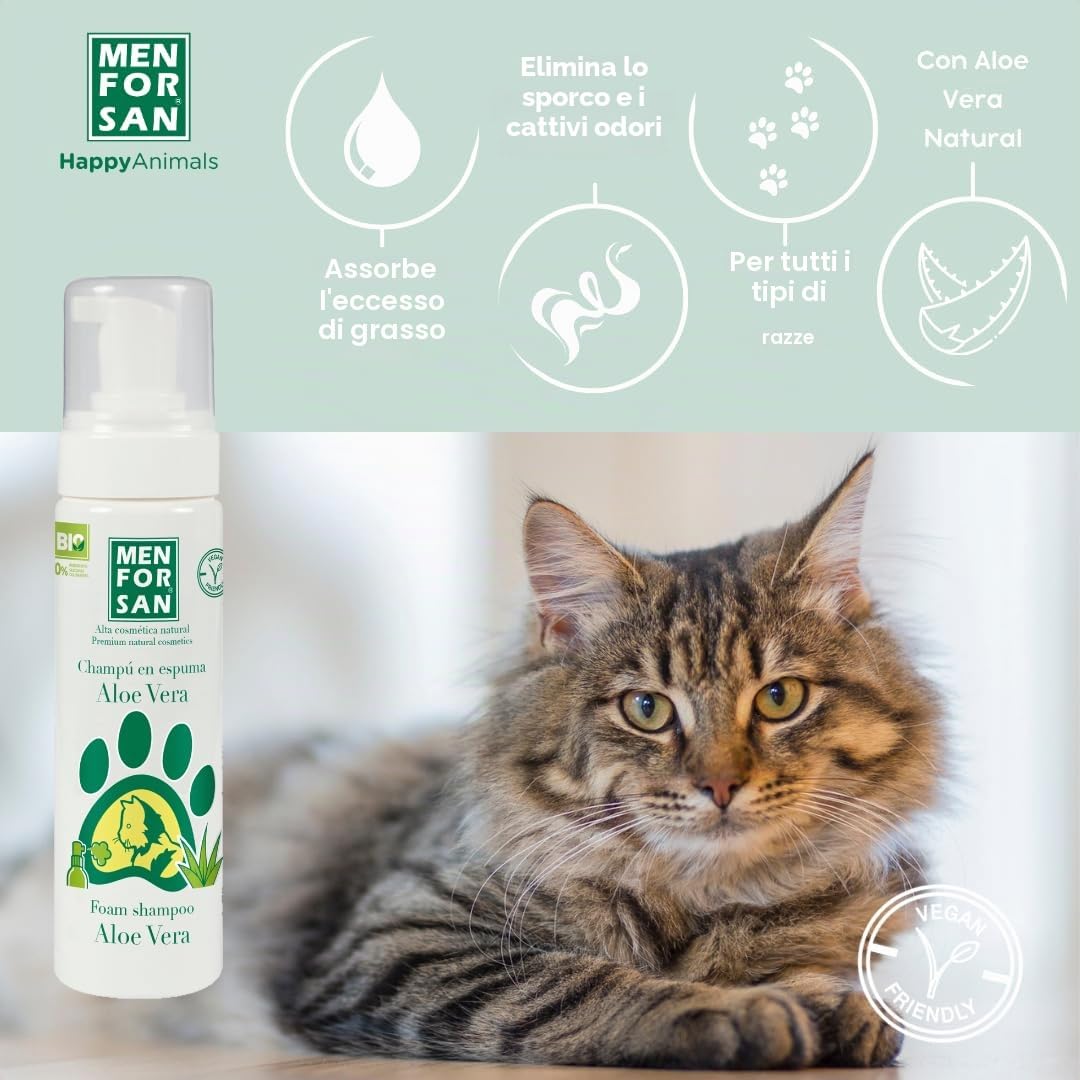 MENFORSAN Pacchetto di igiene e bellezza per gatti, shampoo per gatti molto delicato, 300 ml, olio di fragola per gatti 125 ml, shampoo schiumoso per cani e gatti 200 ml, ricco profumo di fragola