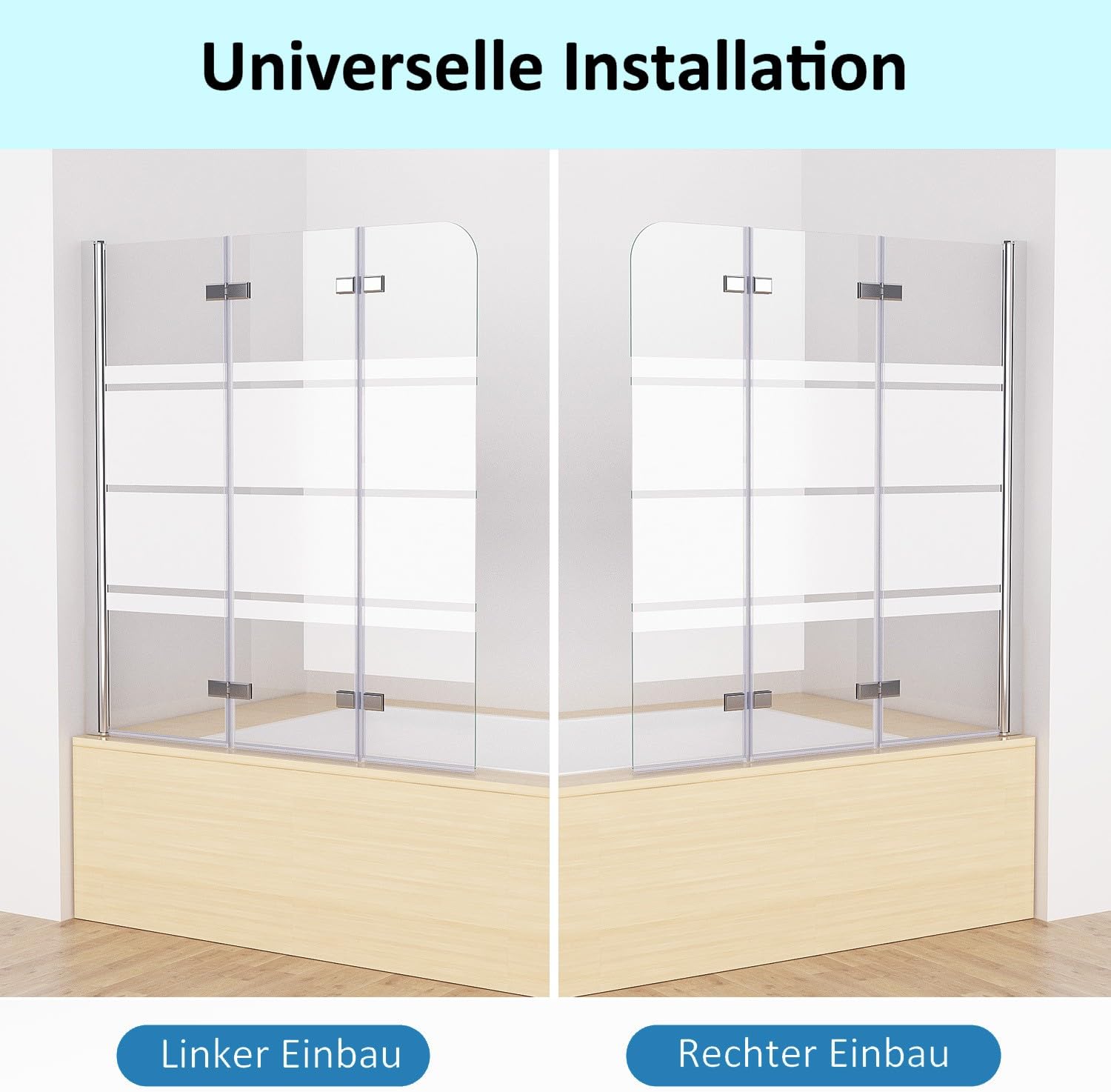 MIQU 130 x 140 cm Duschwand für Badewanne Dusche Duschabtrennung mit 3 Teilig Faltwand 5mm ESG Glas mit Muster Schwenkbar Faltbar Glaswand Duschtrennwand Badewannenaufsatz DCY