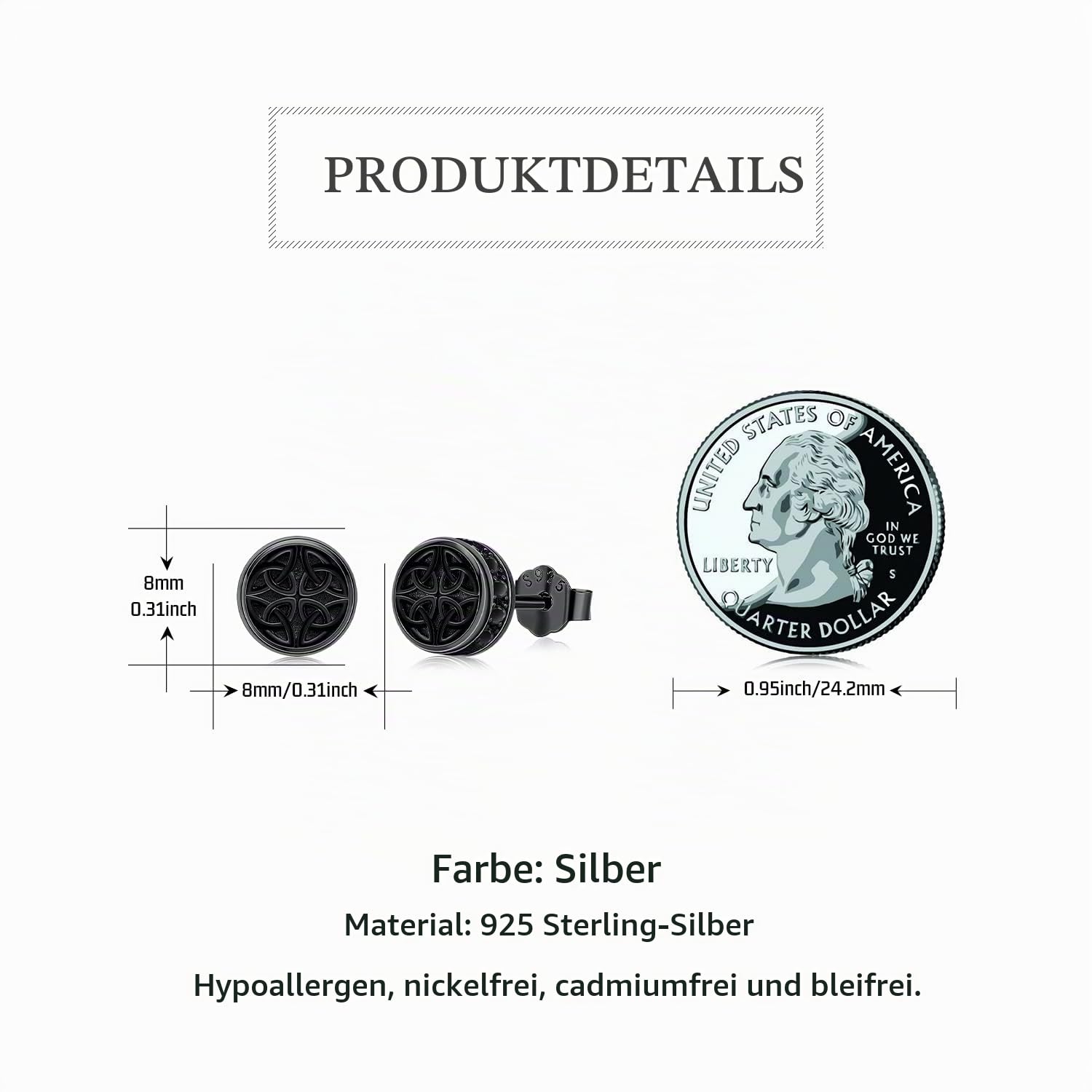 Keltischer Ohrring Sterling Silber Schwarze Ohrstecker Vier Blattklee/Baum des Lebens Ohrringe Nordischer Schmuck Rune Geschenke für Männer Frauen Geburtstag