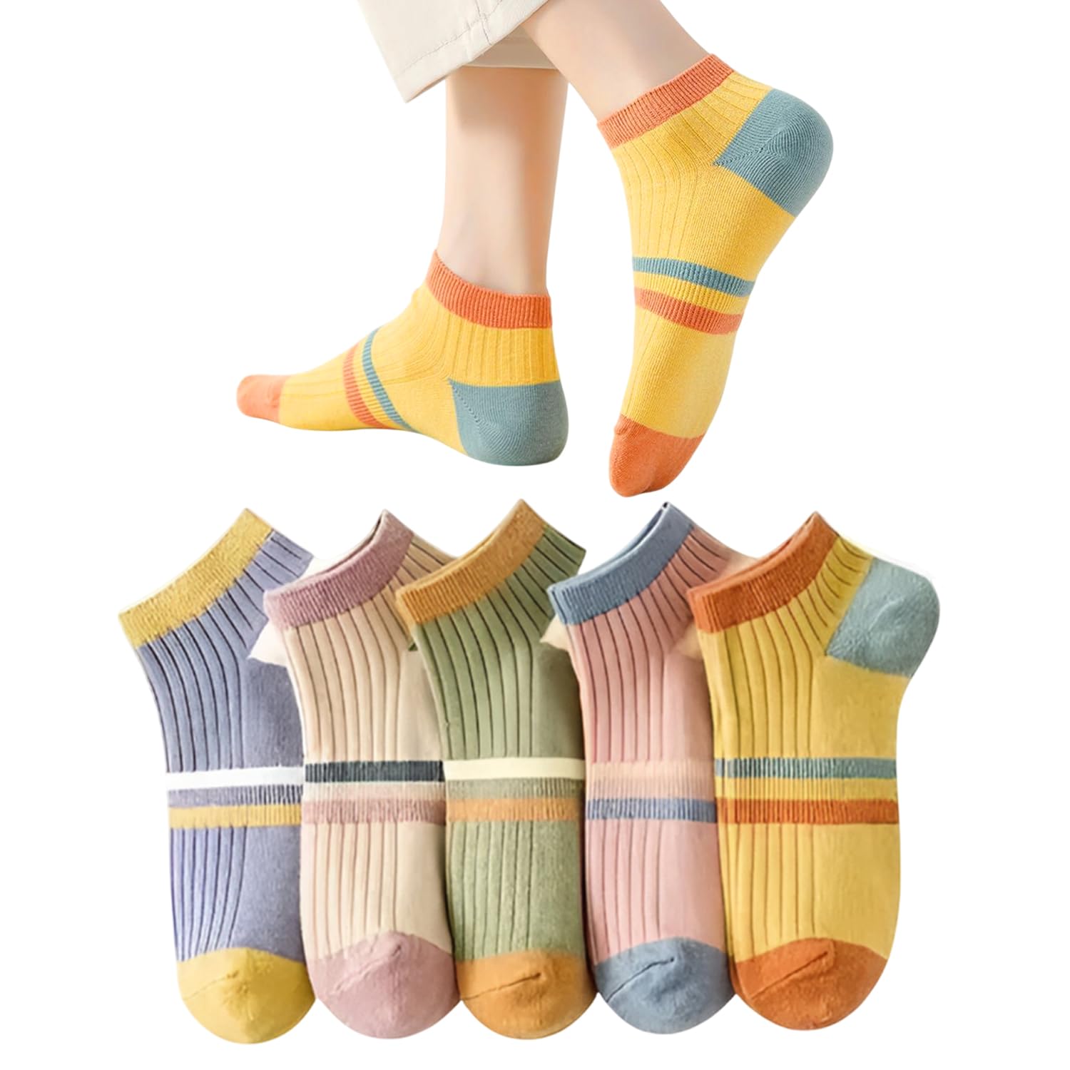 momisy Ankle Sports Socks for Women, Made With Breathable, Anti Odour & Moisture Absorbent Cotton, Pack of 5-picture-39