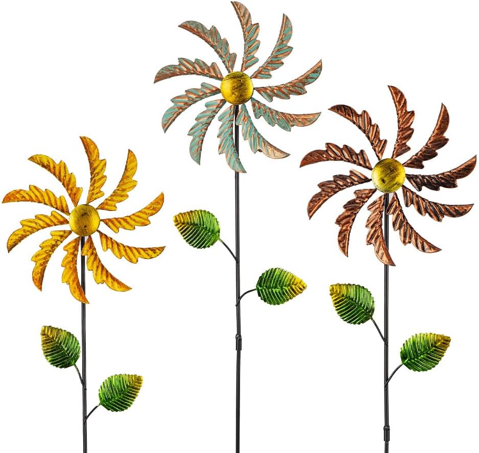 Stargarden 4Pcs Metal Outdoor Wind Spinners, Small Pinwheels for Yard, Decorative Garden Stakes for Patio,Lawn, Outdoor