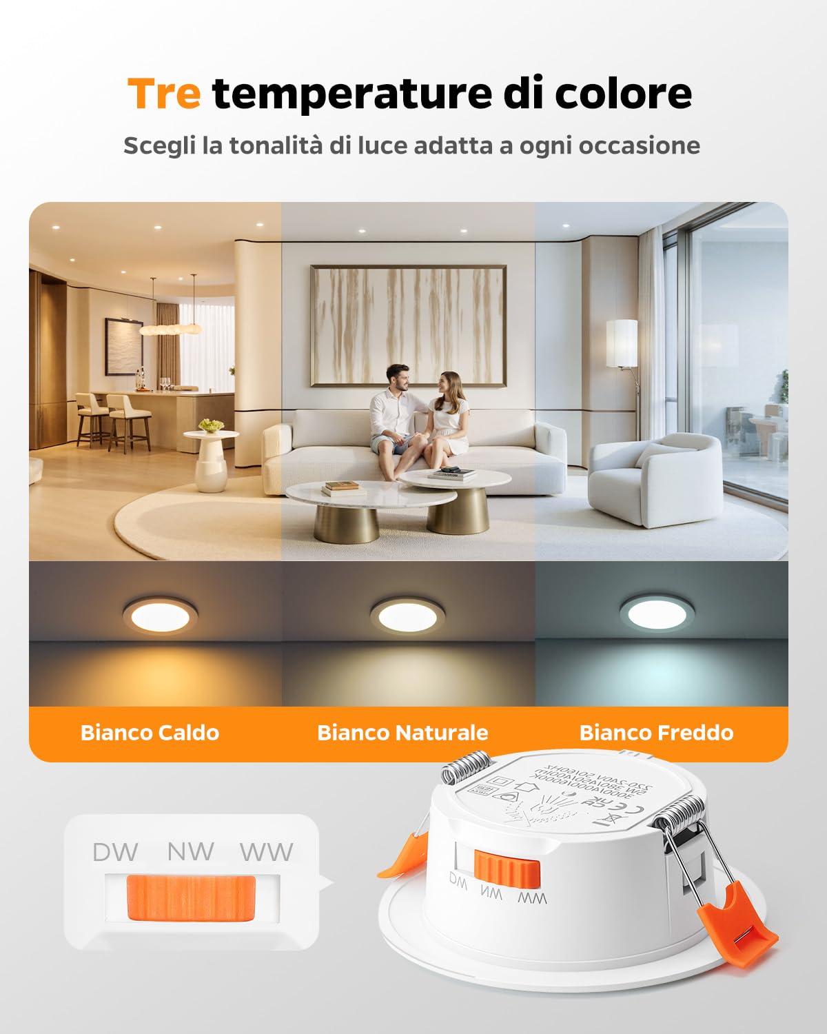Sanyoung Faretti LED da Incasso per Cartongesso Dimmerabile 5W, Set di 20 | Foro 65-80mm, Luce Caldo Luce Naturale Luce Freddo, 380LM, Impermeabile IP44, Faretto LED 220V per Bagno