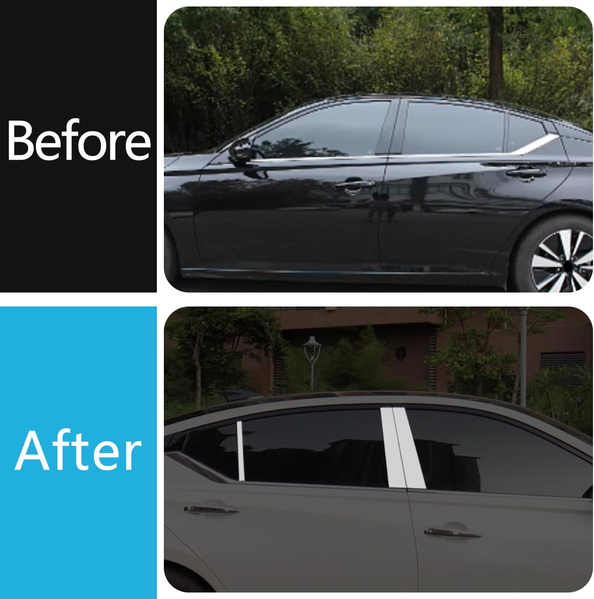 Car Accessories Fit for Nissan Altima 2019 2020 2021 2022 2023 2024 2025 Exterior Window Middle Pillar Post Molding Trim (Mirror Silver) 6PCS Stainless Steel