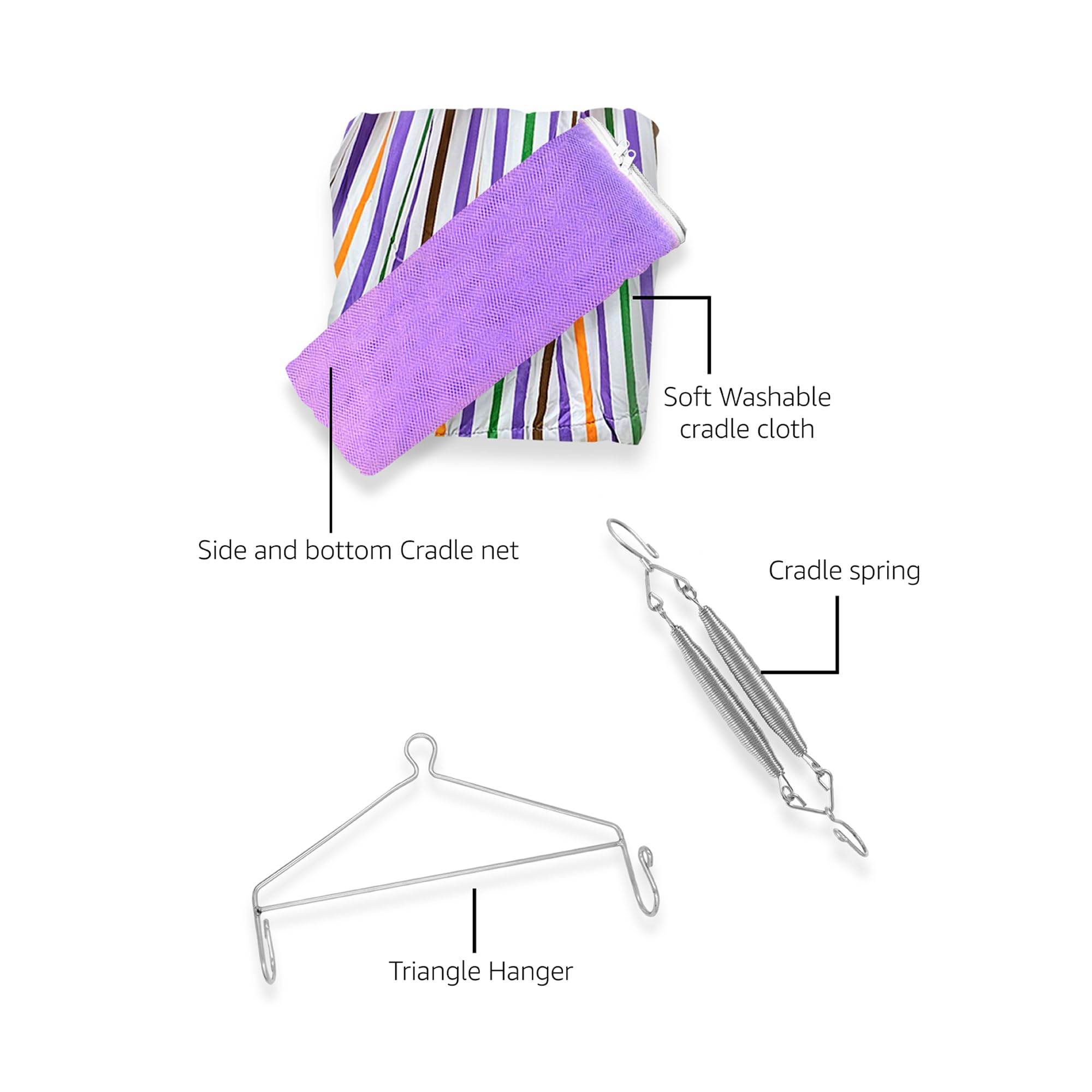 beetot New Born Baby Swing Cradle (Jhula) | Cradle Set with Mosquito Net, Spring and Triangle Hanger | Weight Capacity up to 20kg | Age from 0-12 Months | Bismark Premium (Violet) - Image 4 thumbnail