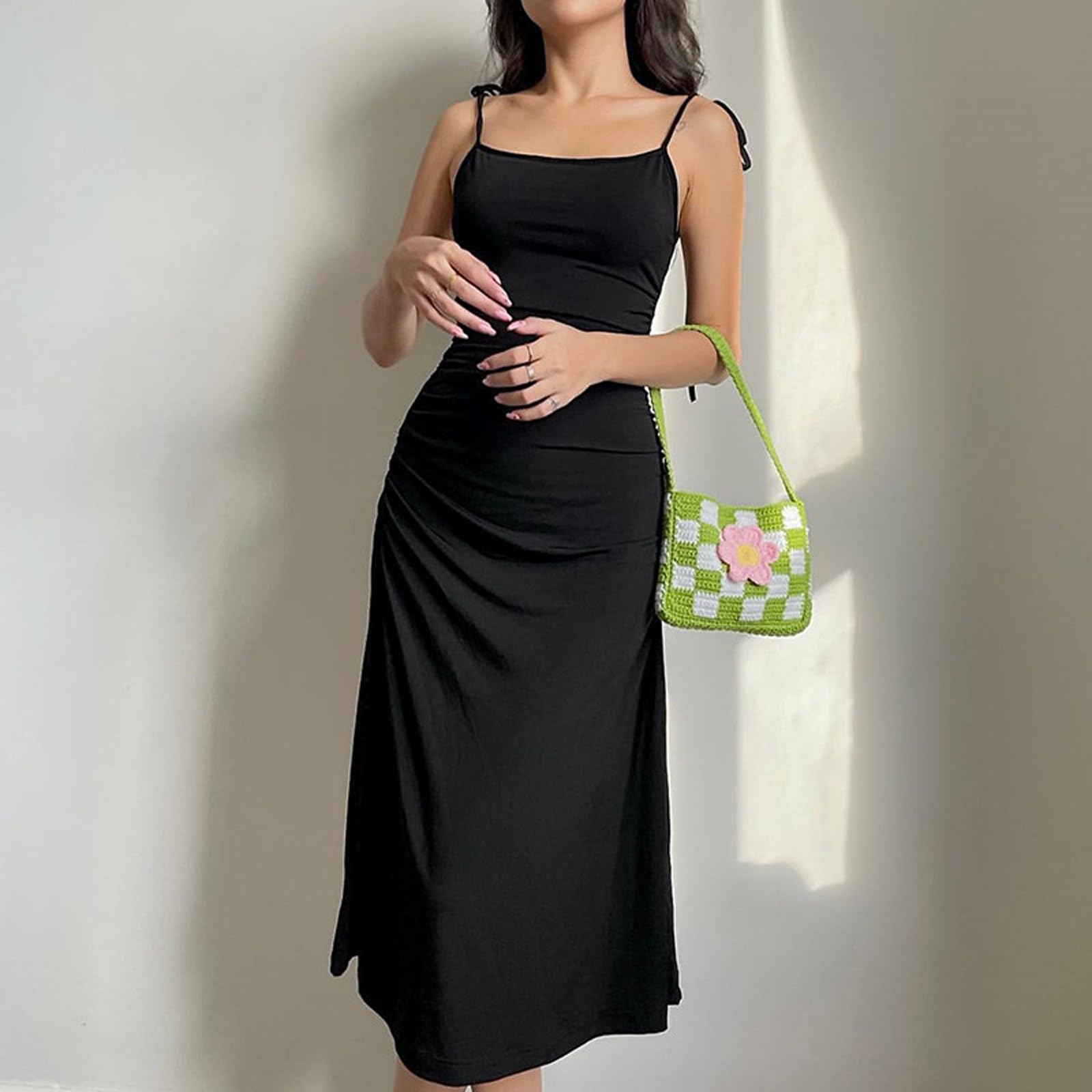 Robe Femme Sexy Maxi Robe sans Manches Elégant Robes Longue Dos Nu Bodycon Robes à Spaghetti Bretelle Rob d'été Slim Fit Casual Rob de Soirée Party Cocktail Clubbing