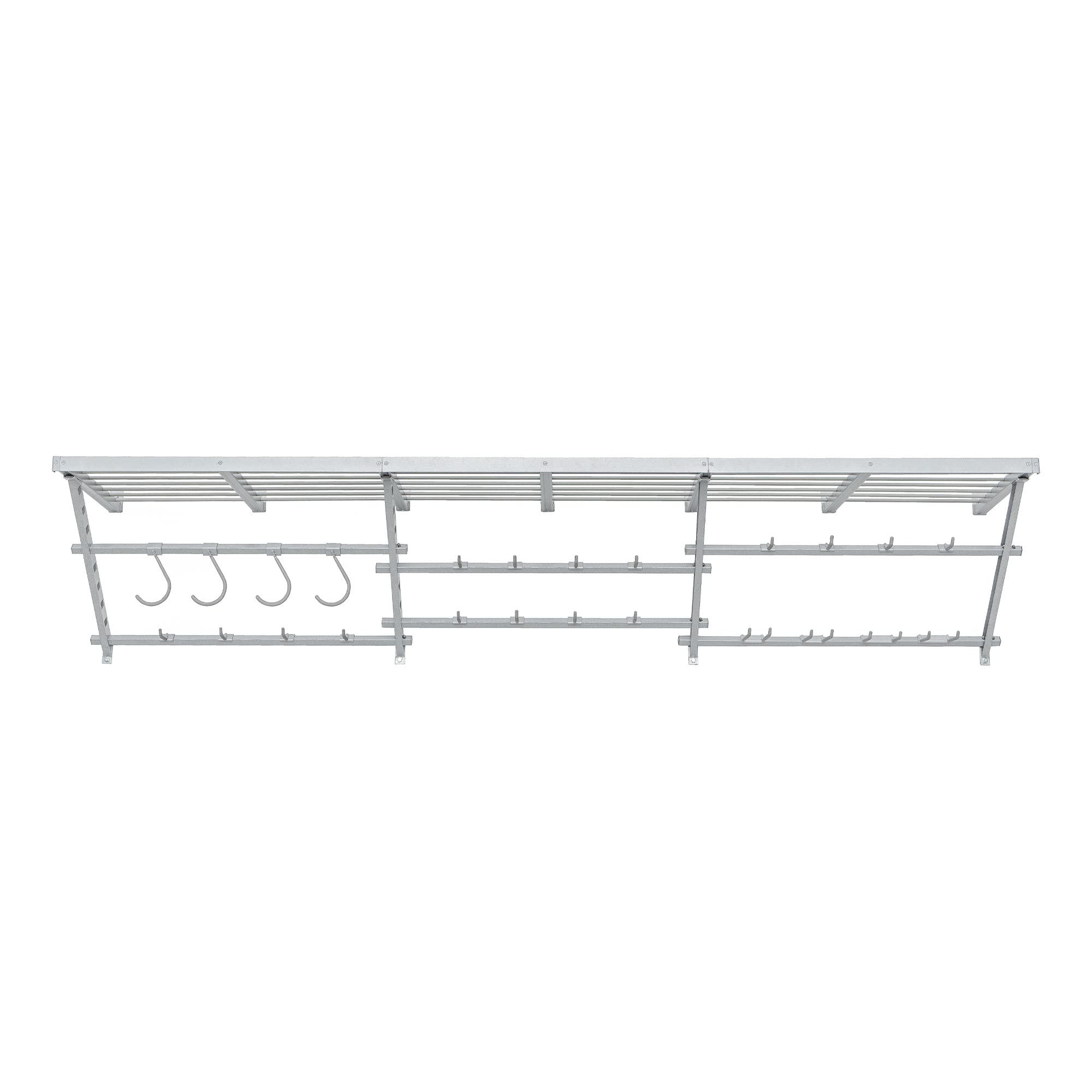 Garage Essentials 220863 96 Inch Wide Wall Mounted Utility Storage Organization Rack with 4 Bike Hooks and 20 Regular Hooks, White