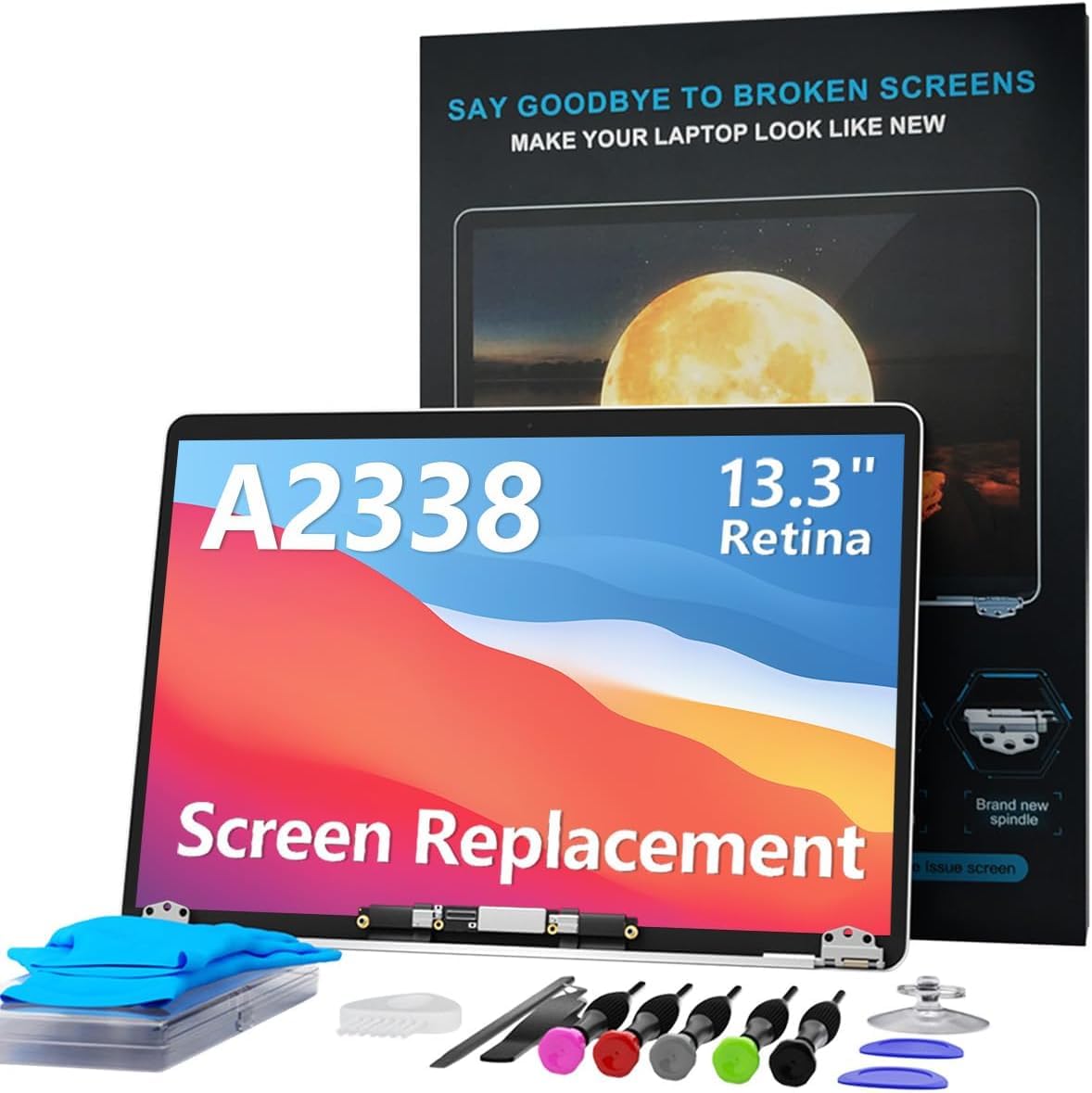 A2338 Ersatzbildschirm 13,3" für MacBook Pro Retina 2020 (M1) und 2022 (M2) (Modell: EMC 3578, EMC 8162, MYD83, MYD92, MYDA2, MYDC2, MNEQ3, MNEP3, MNEJ3) Komplette LCD-Bildschirmbaugruppe (grau)