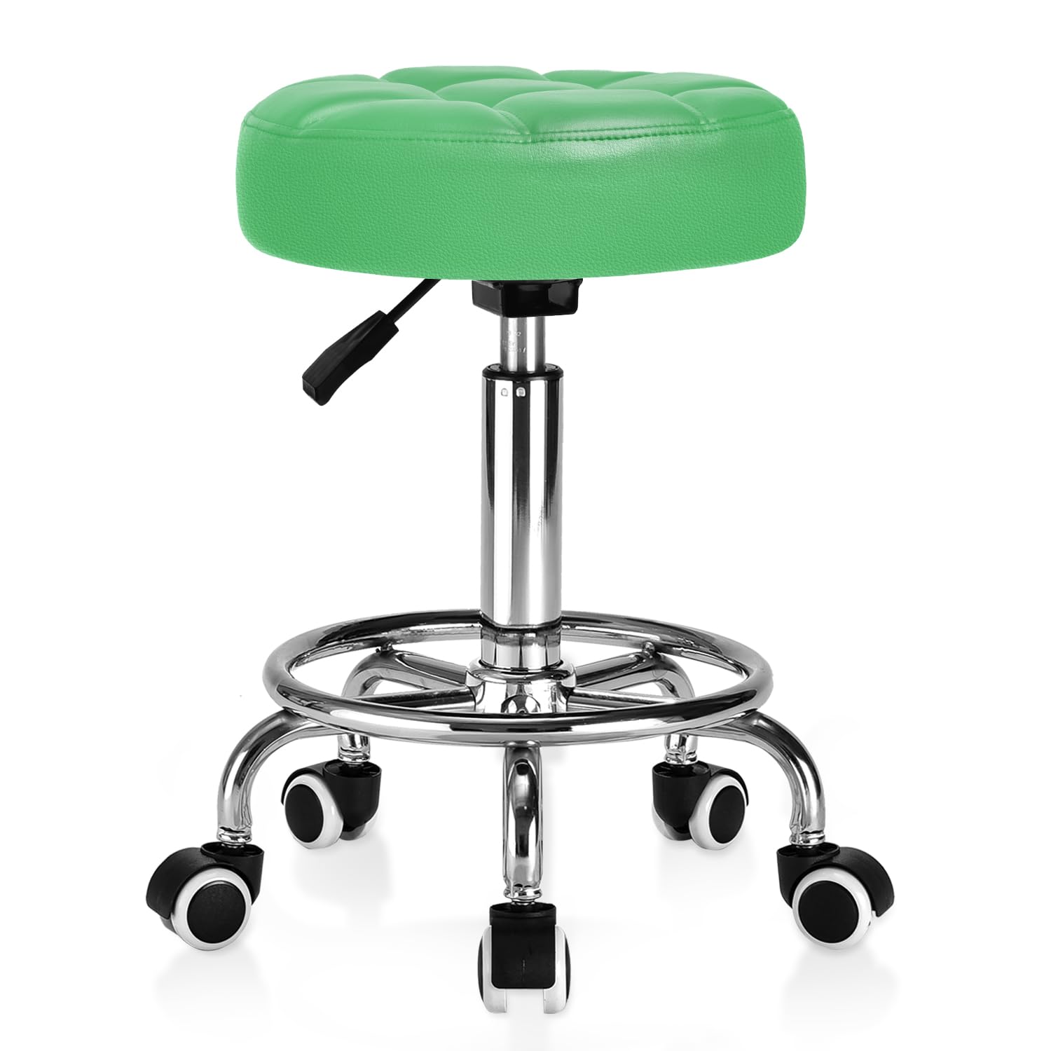 YEEZEE Adjustable Rolling Stool with Wide 14.6" Plush Seat for Salon, Green