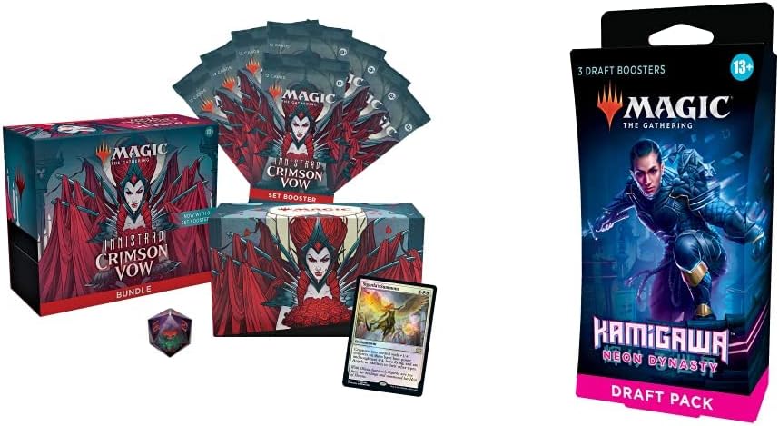 Magic The Gathering Innistrad: Crimson Vow Bundle, 8 Set Boosters & Accessories C90620000 & Kamigawa: Neon Dynasty 3-Booster Draft Pack