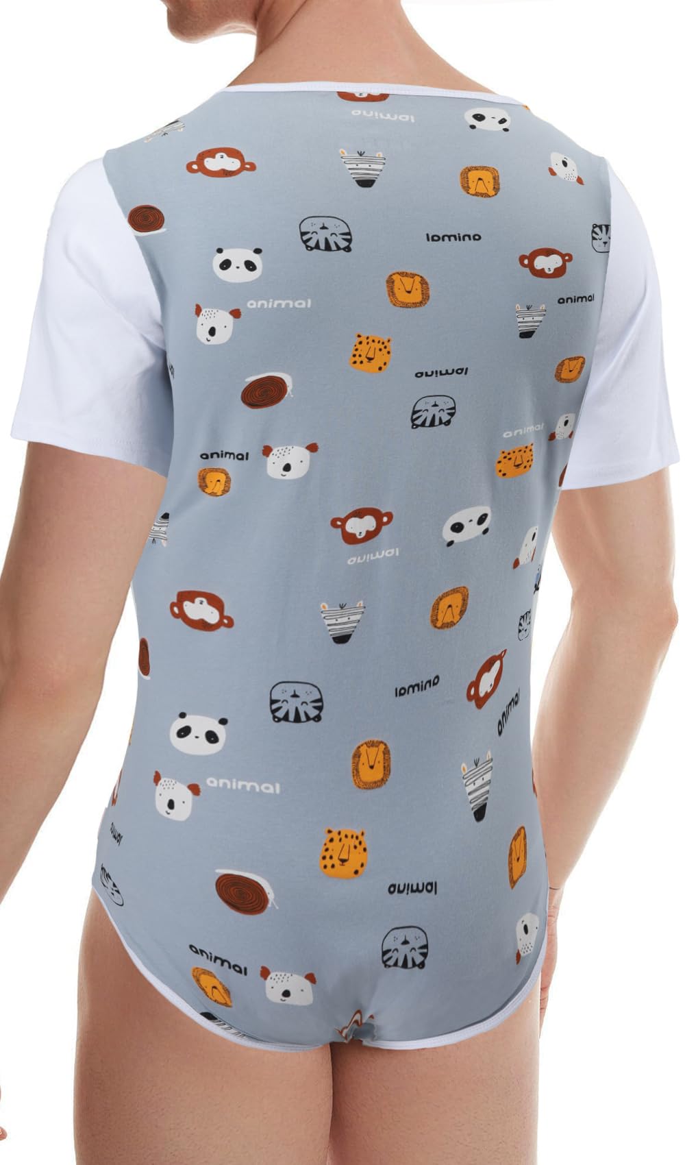 CutiePlusU Männer Baumwolle Knopf im Schritt Bodysuits Erwachsene Strampler Onesie für Männer drucken