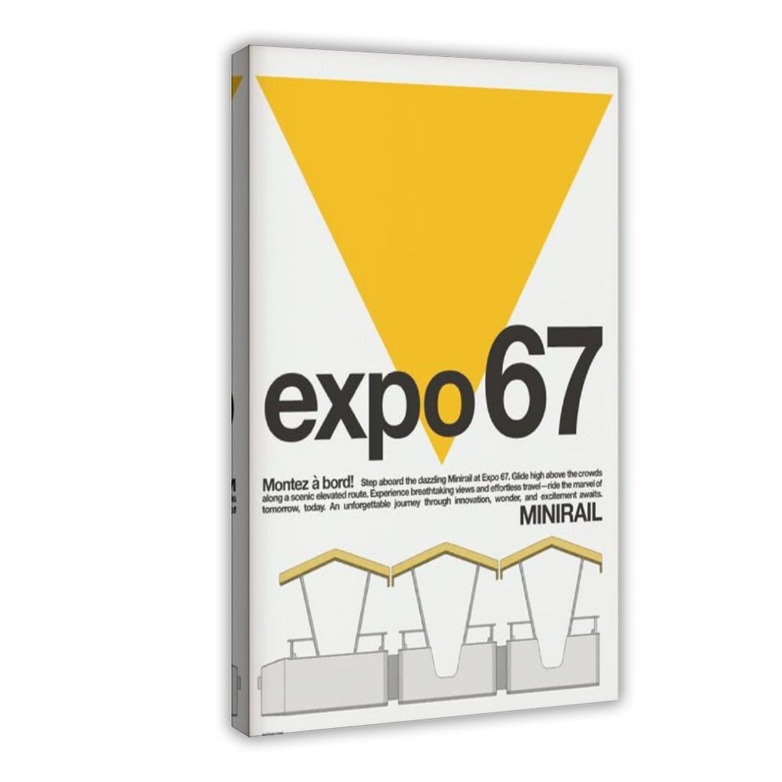 GJtyRFH Expo 67 Minirail Yellow Montreal Canada Mid Century Modern Typography Funicular Canvas Art Wall Decor Posters Home Bar Restaurant Garage Cafe Logo Gift 16" L X 24" W