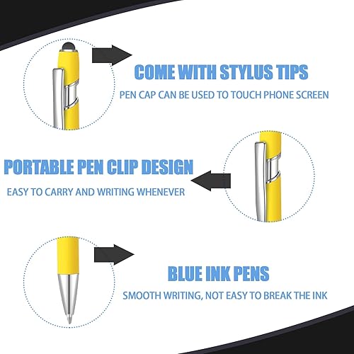 Miniatura 4 de 6 bolígrafos de tinta azul con punta de lápiz digital 2 en 1, bolígrafos de metal, para pantallas táctiles, escuela, oficina, compañeros de trabajo