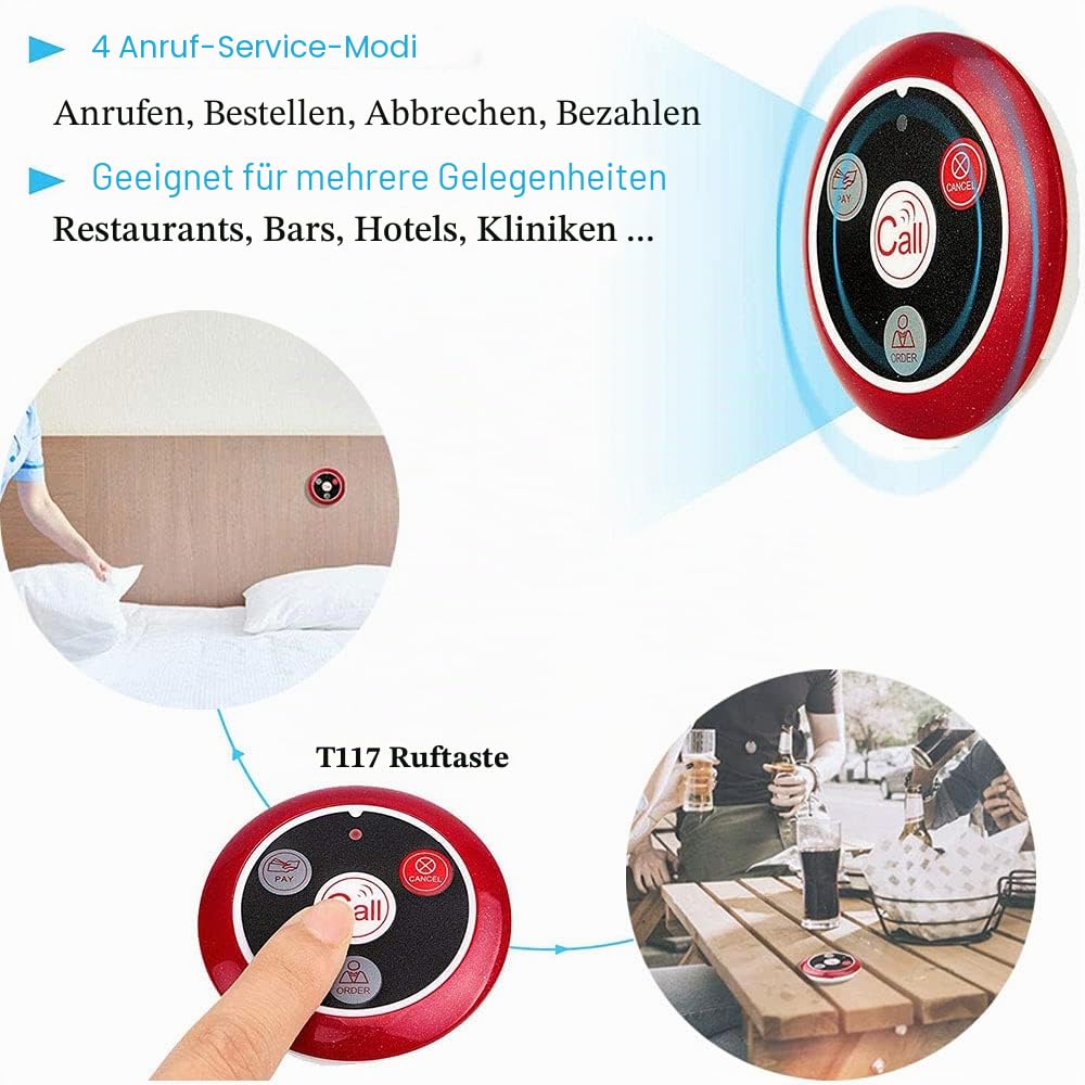 Retekess T117 Pager System, Drahtlose Ruftaste, 5 Ruftasten