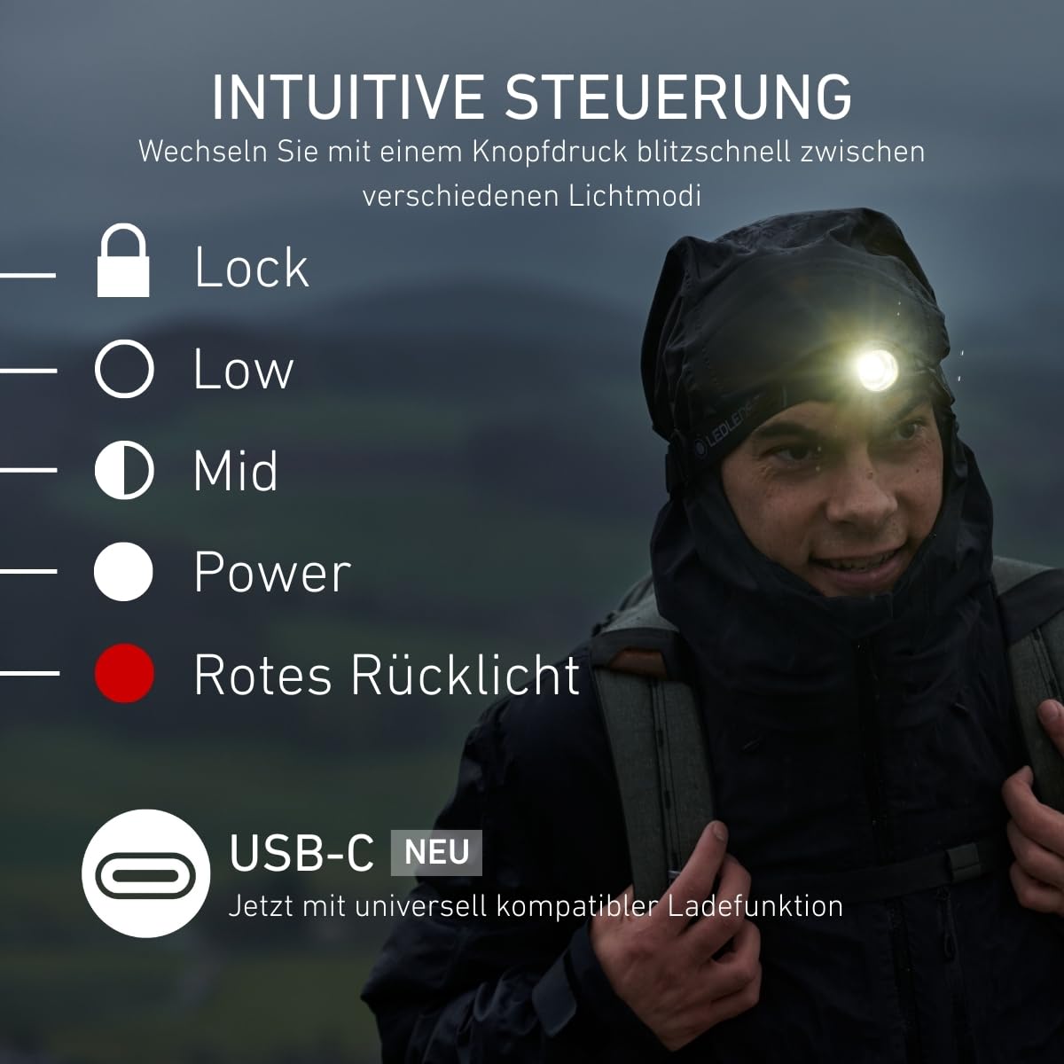 Ledlenser H8R Akku-LED-Stirnlampe, 600lm, 25th Anniversary Edition, IP54 | Inklusive Zusatzakku – doppelte Leuchtdauer, 150m Leuchtweite, USB-C, rotes Sicherheitslicht auf der Rückseite, 158g, Arbeit