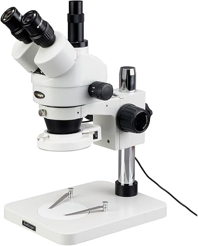 AmScope SM-1TSZ-144S Microscopio de zoom estéreo trinocular profesional, ocular WH10x, aumento de 3.5X-90X, objetivo de zoom 0.7X-4.5X, anillo de