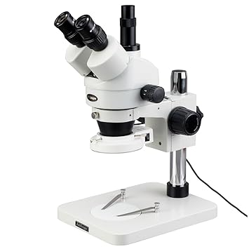 AmScope SM-1TSZZ-144S Professional Trinocular Stereo Zoom Microscope, WH10x and WH20x Eyepieces, 3.5X-180X Magnification, 0.7X-4.5X Zoom Objective, 144-Bulb LED Ring Light, Pillar Stand