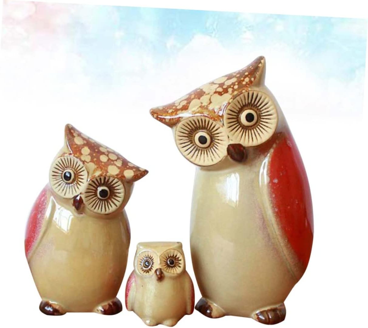 Ceramic Owl Desktop Decoration 3pcs Orange Home Ornament