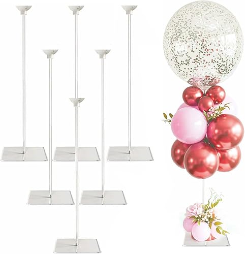Miniatura 10 de lightsfever Kit de soporte acrílico reutilizable para globos, exhibición de mesa resistente con palos y base, soportes de globos para centros de