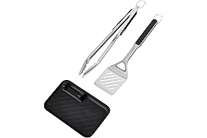 OXO Outdoor 3-Piece Grilling Set: Tongs, Turner & Rest, Black.