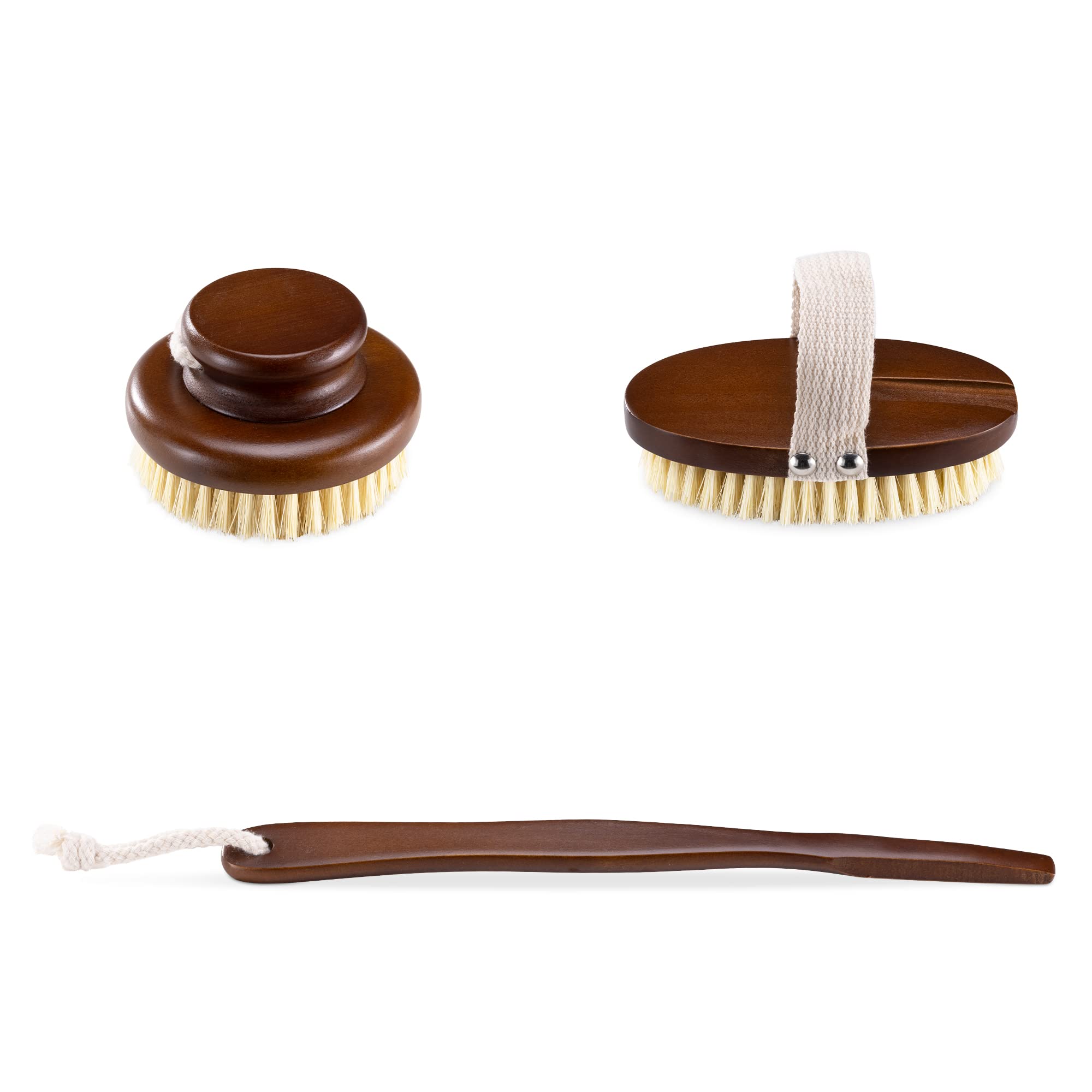 Navaris Körperbürste 2er Set - Trockenbürste für unreine, normale, sensible Haut - Holz Reinigungsbürste Massagebürste - Rückenbürste mit Stiel - Porentief reinigend, sanftes Peeling