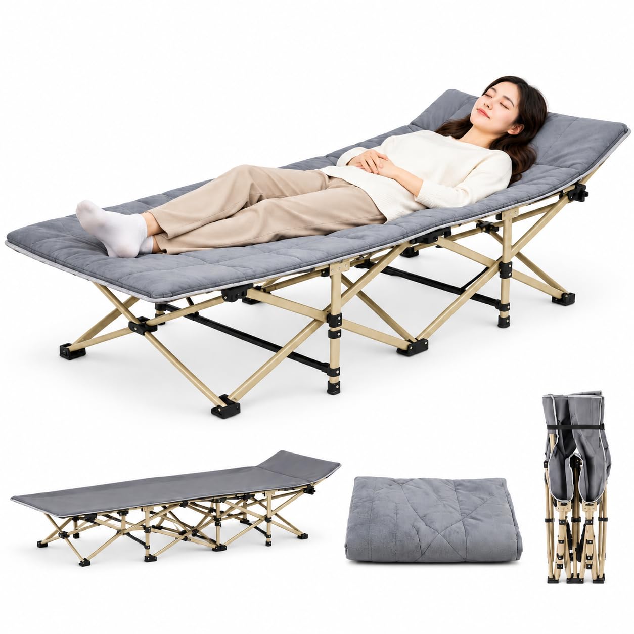 Camping Bed for Adults with Mattress, Heavy Duty Folding Cot Portable Bed