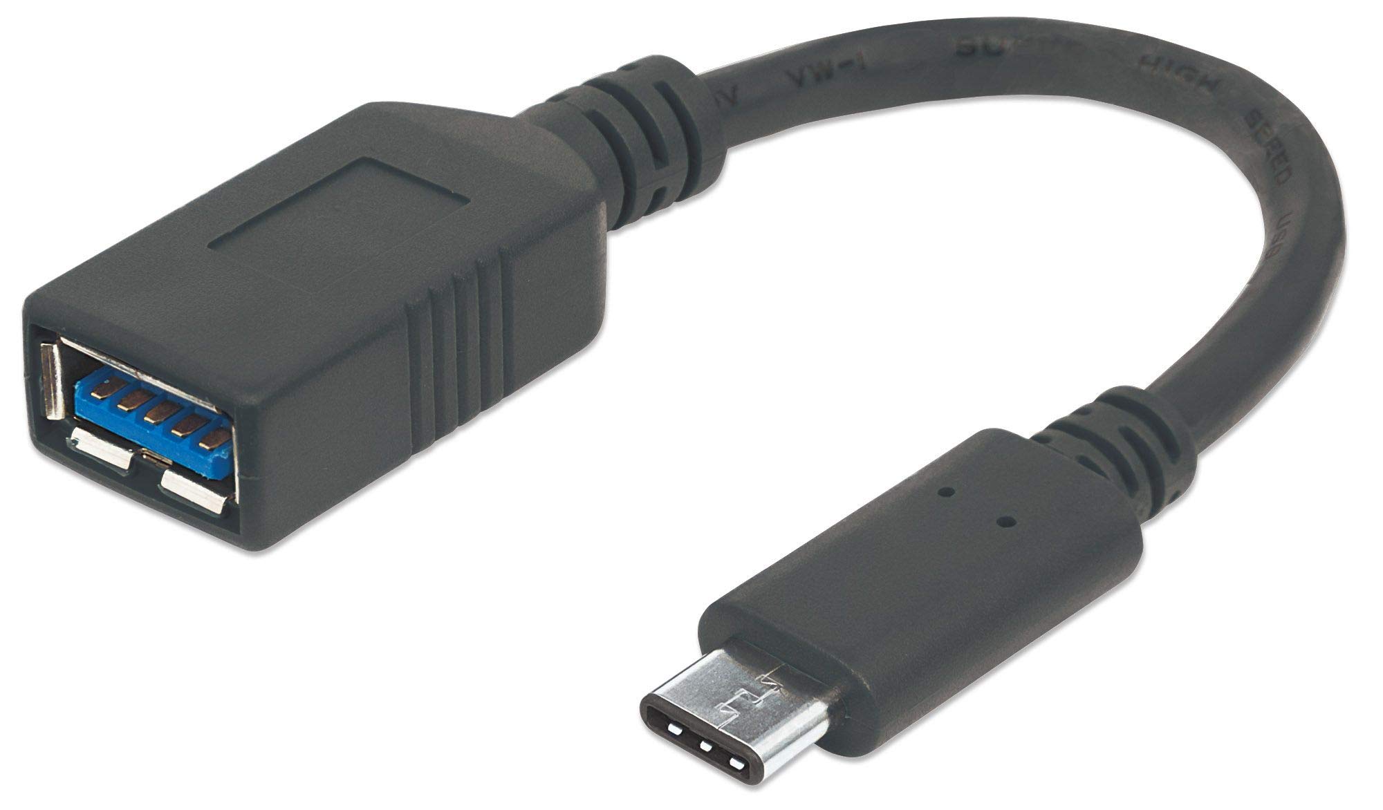 Manhattan 355285 SuperSpeed - Cable Conector USB-​C Certificado por USB-​IF (USB 3.1, Gen1, Tipo C Macho, Tipo A Hembra, 5 Gbps), 15 cm, Color Negro