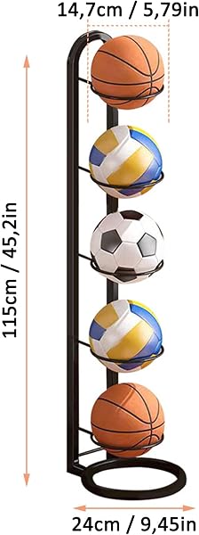 NUWIQ Soporte para balones, balones verticales, soporte de exhibición de bolas, para baloncesto, fútbol, voleibol - 3