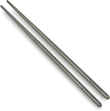 Valtcan Titanium Chopsticks 9 inch 27g Ultralight - Grooved Tips, Zero Metallic Taste, Squared Anti-Roll Ends, Reusable Sushi Noodle Ramen Chopstick, Dishwasher Safe, Carry Bag, Camping Lunch