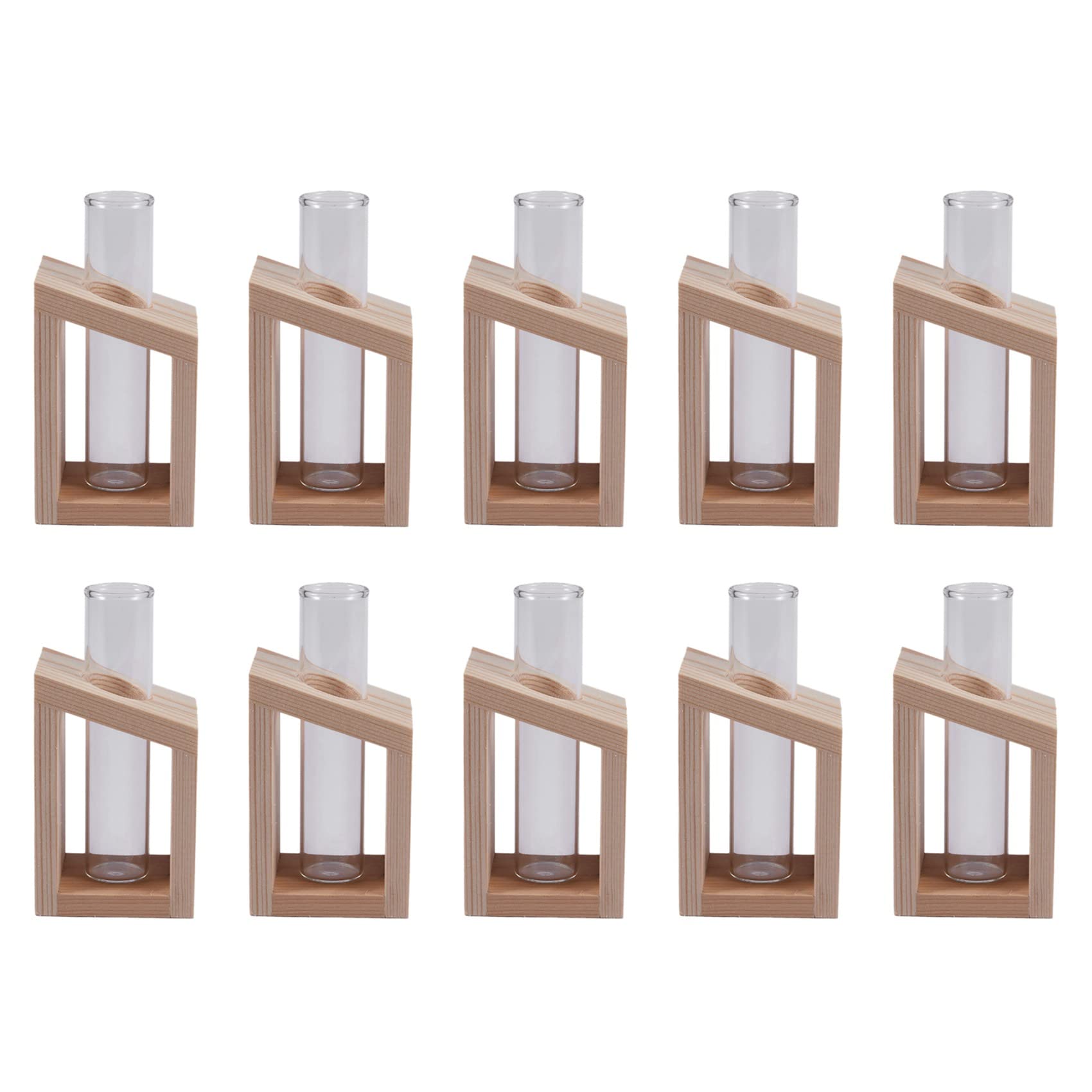 Hndhbfgrt 10X Crystal Glass Test Tube Vase in Wooden Stand Flower Pots for Hydroponic Plants Home Garden Decoration