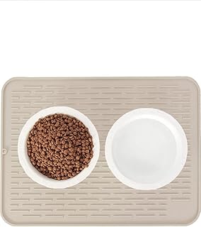 Prestige Provision Dog Food Mat with High Lipsâ€“Large (24 X 18 inches) Waterproof Dog Bowl Mat-No Spill and Anti-Slip Silicone Pet Food Mat- Flexible Dishwasher Safe Dog Feeding Mat, grey (Pack of 1)