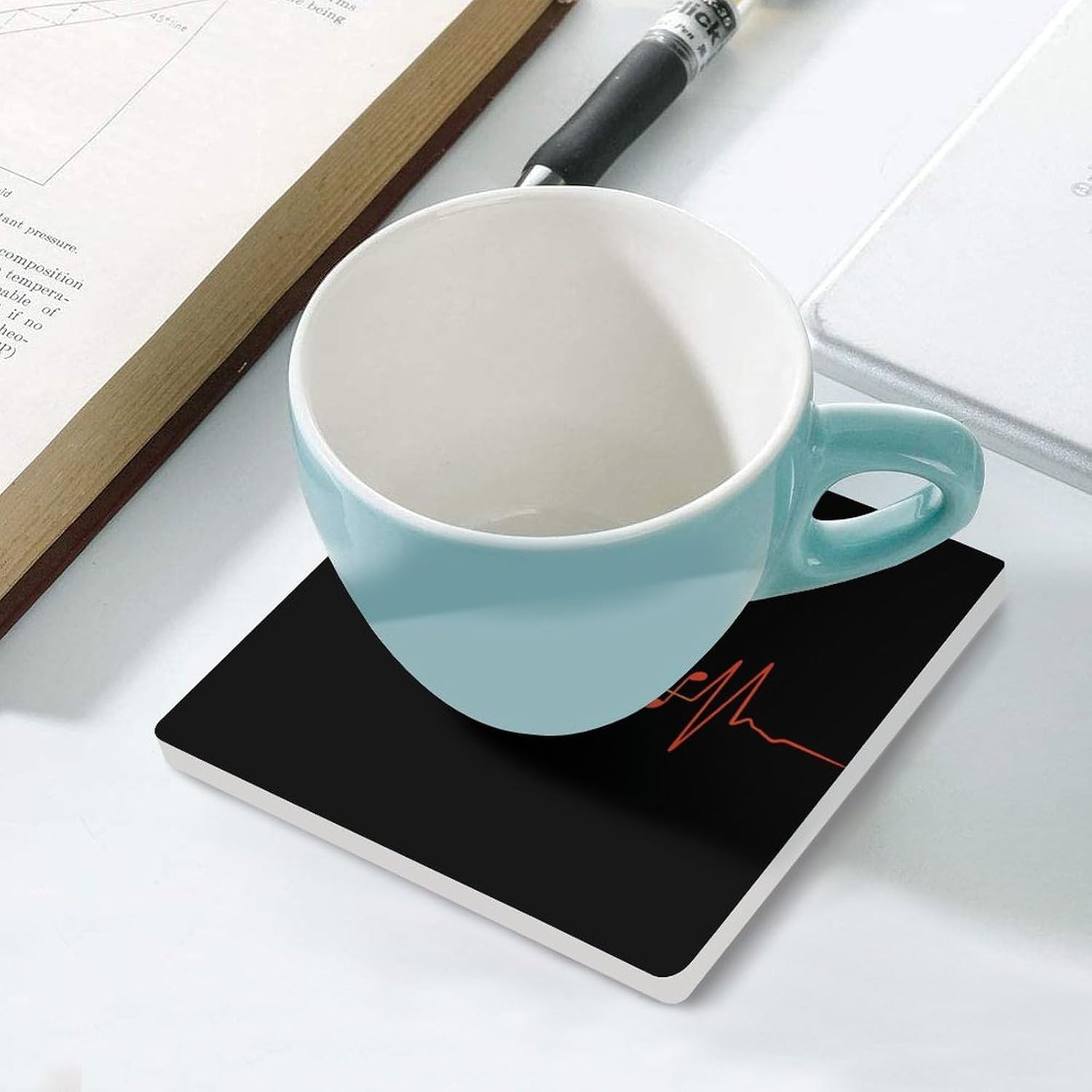 Reggae Music Note Heartbeat Coasters for Drinks Square Ceramic Coasters Cup Mats with Cork Base