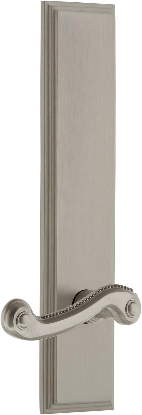Grandeur 836122 Hardware Carre' Tall Plate Passage with Newport Lever in Backset Size - 2.375", Passage - Backset: 2.375", Polished Brass