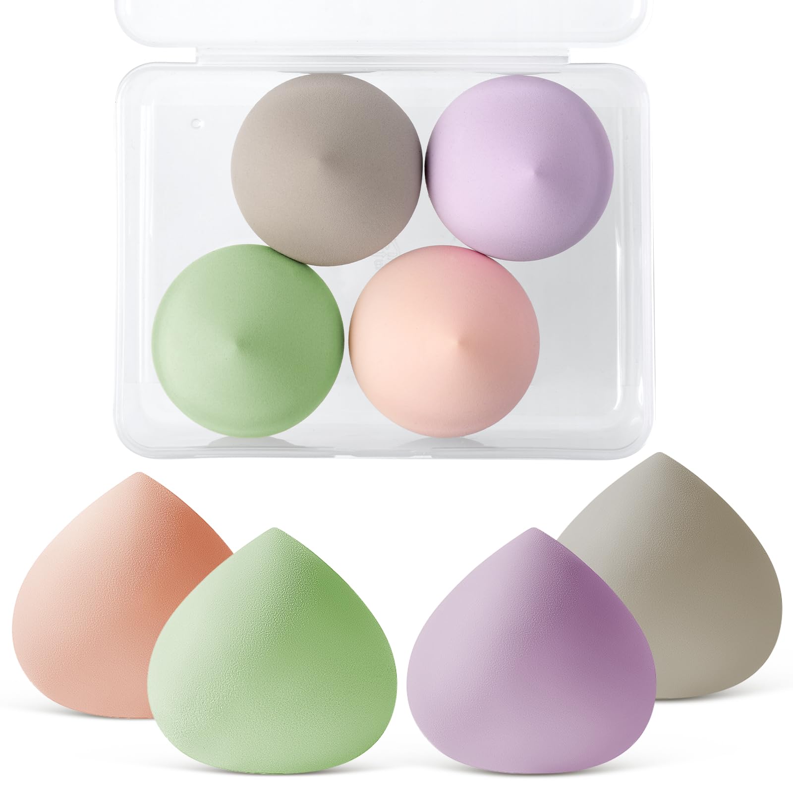 AUAUY Makeup Sponges Blender Set, 4 Pcs Professional Beauty Sponge Foundation Blending Blender with 1 Sponge Holder, Pink Makeup Sponges for Cream, Liquid and Powder