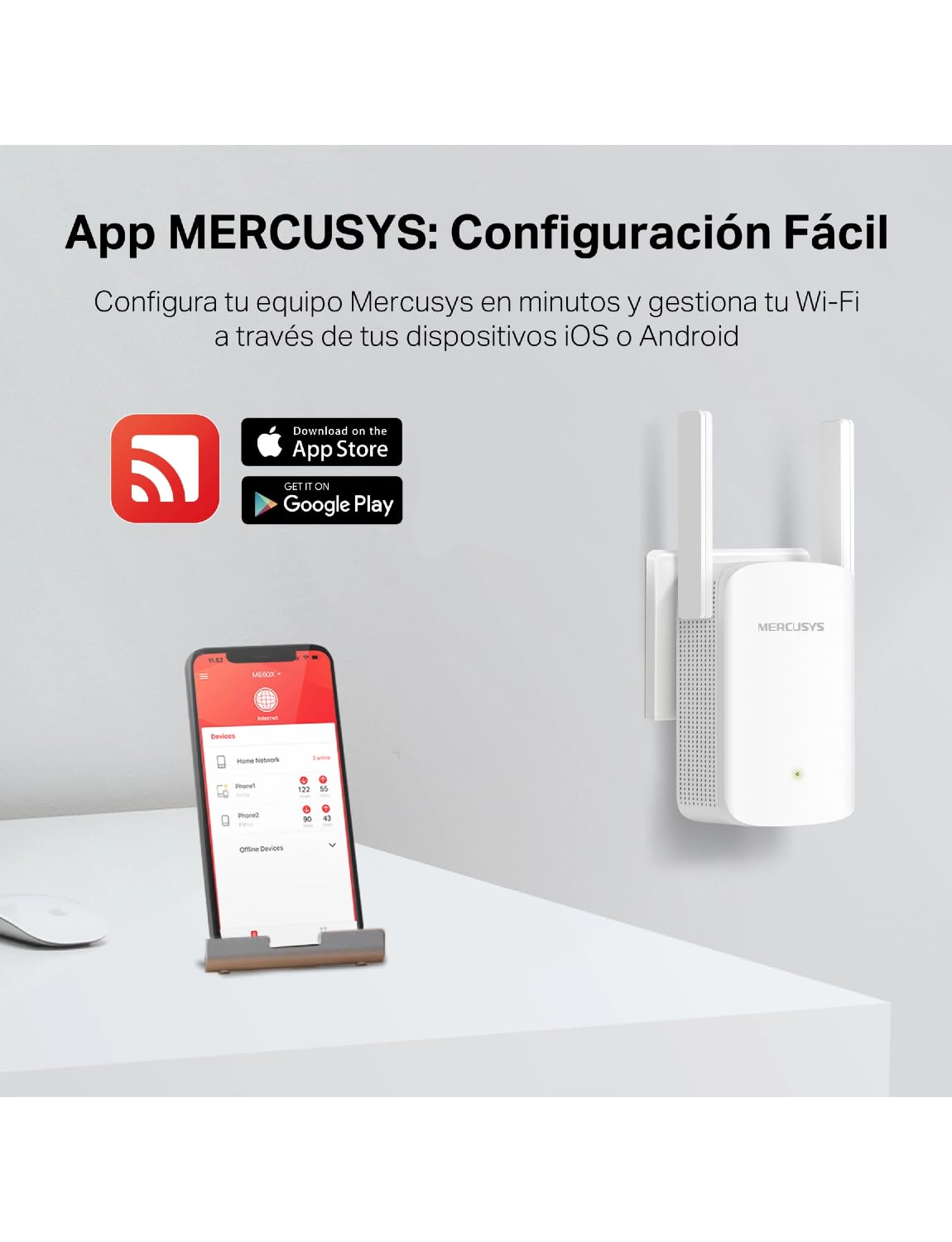 Mercusys ME60X Extensor de Rango Wi-Fi 6 AX1500, Doble Banda 2.4GHz 300Mbps y 5GHz 1201Mbps, Conexión Gigabit Ethernet, Fácil Configuración con WPS, Compatible con EasyMesh
