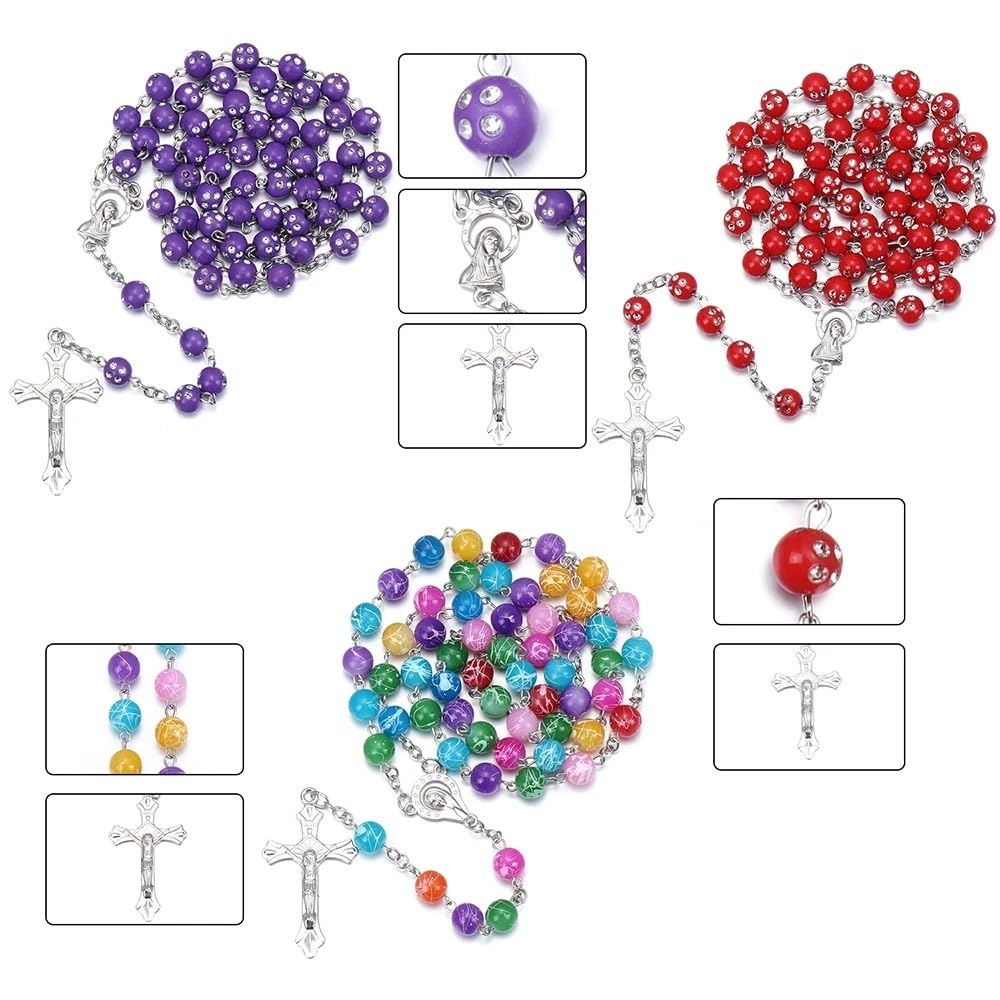 Accesorios 925 Collar de Rosario religioso de Plata esterlina para Mujeres y Hombres - 1pc Cross Cross Rosary Beads Pendants Collar de Cuentas de Cristal Redondo religioso, Virgen María Jesús Costa