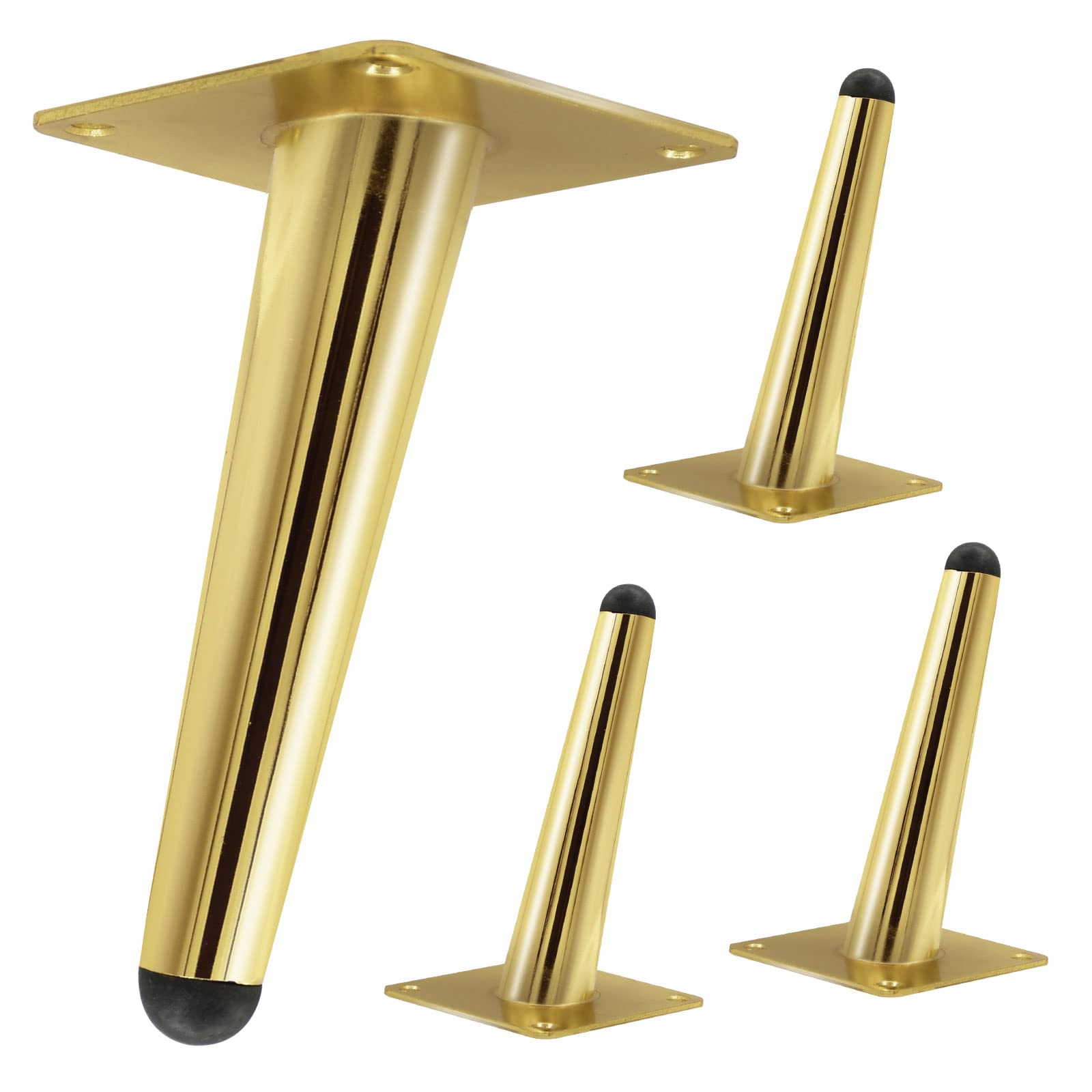Gold Furniture Legs 4 Inch, Metal Sofa Legs Round Tapered Oblique Table Legs Mid Century Modern Heavy Duty Legs for Furniture Set of 4 Dresser Feet for Couch Cabinet Coffee Cupboard Ottoman Chair
