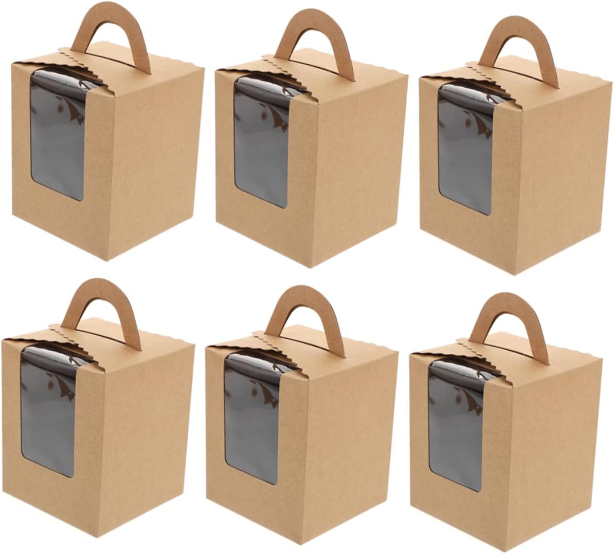 INOOMP 50pcs Muffin Cake Boxes Window Kraft Paper Dessert Packing Containers Sturdy Cupcake Carrier for Baking Supplies and Party Events
