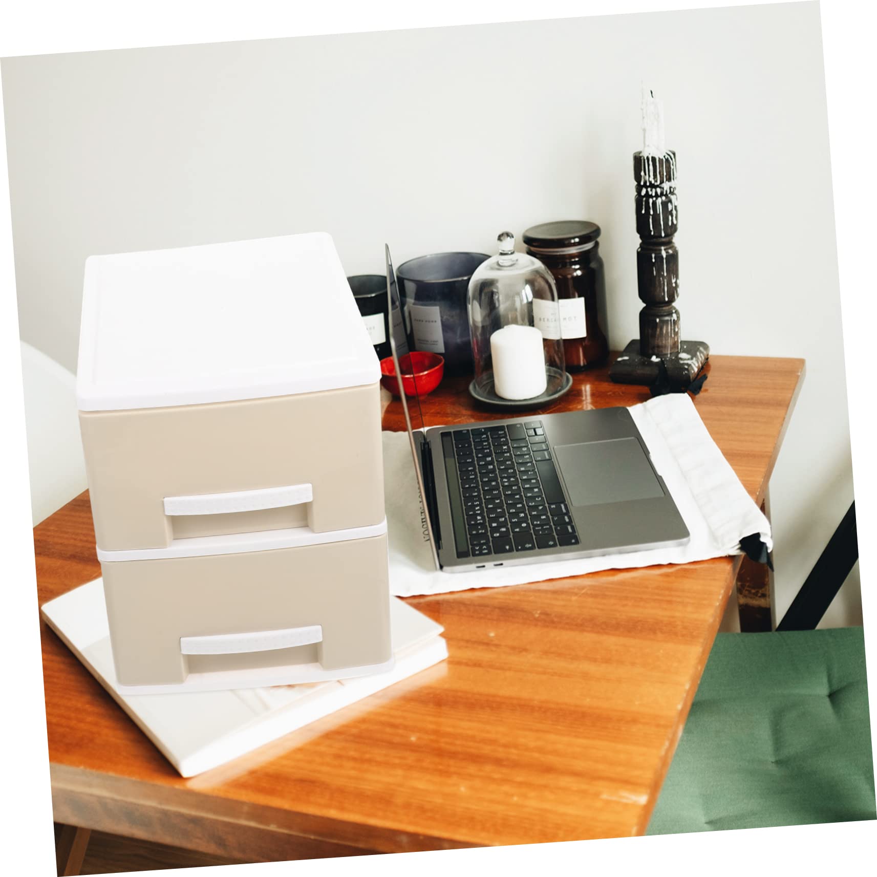 Scatola Portaoggetti da Scrivania a Cassetti, 2 Livelli | Plastico Kaki, Struttura Multiuso e Resistente, per Desktop e Housewarming