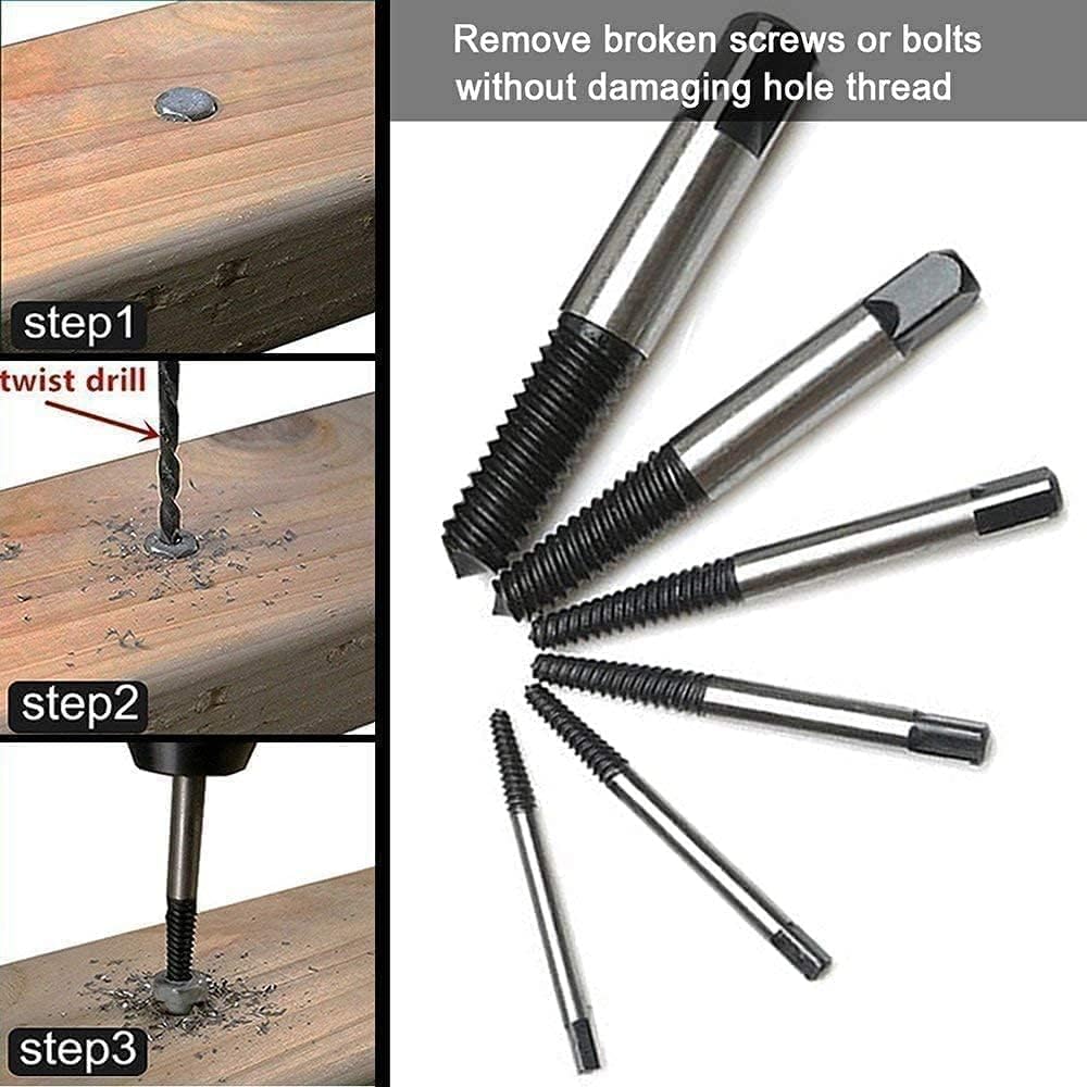 UPTODATETOOLS 6Pcs Damaged Screw Extractor Set Chrome Vanadium Steel Damaged Bolt Screw Extractor Remover Broken Bolt Stripped Screw Extractor Kit 1