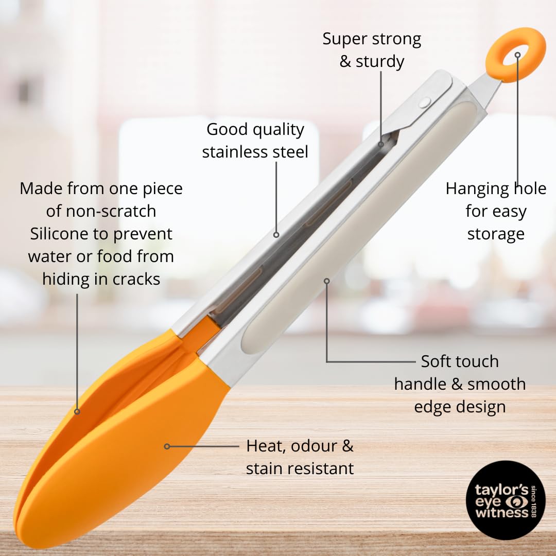Taylors Eye Witness Large Steel Buttermilk & Saffron Silicone Tongs, Dishwasher Safe, Sturdy Build, Non-Scratch - Image 4