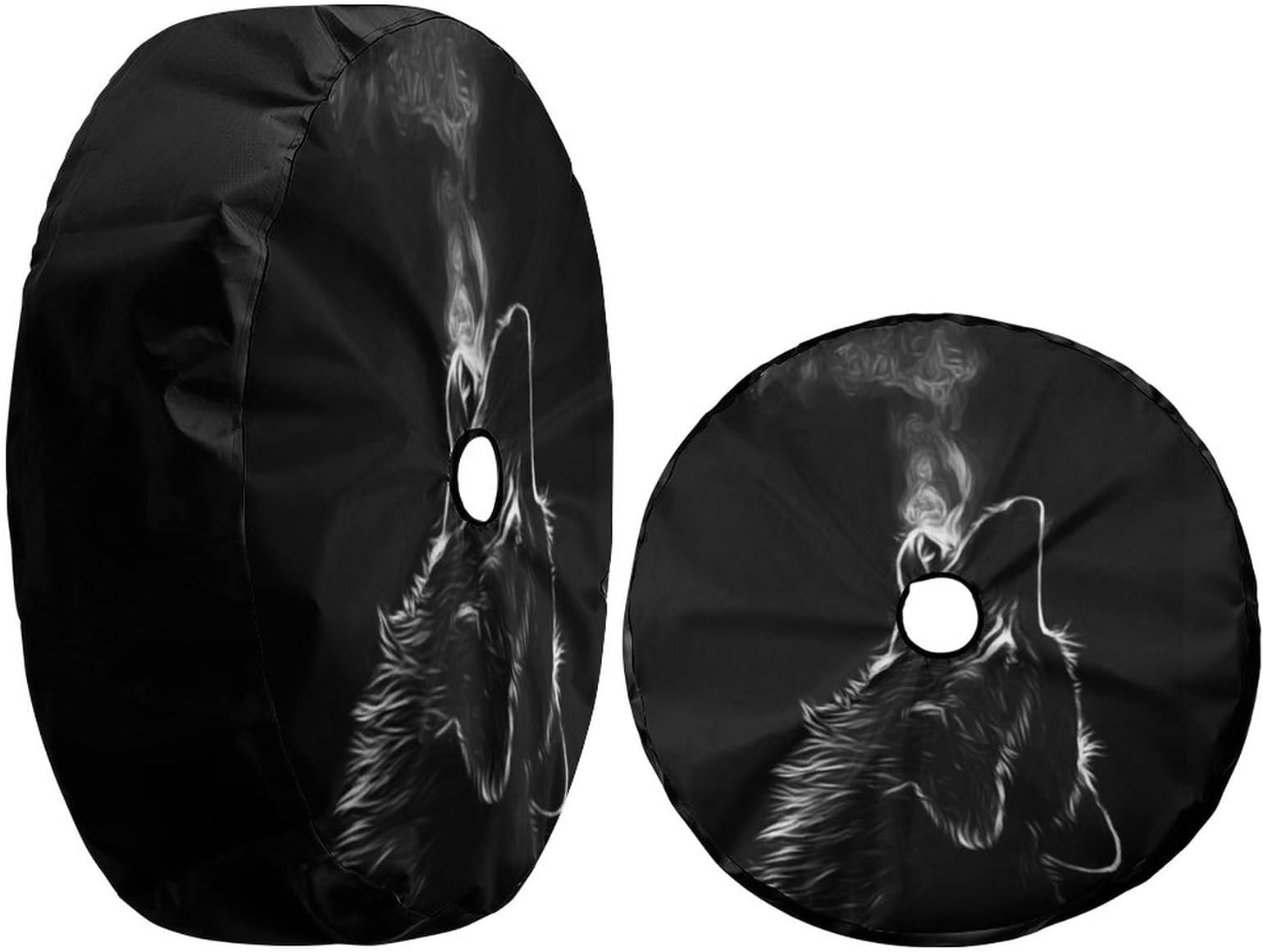 Foruidea Black 3D Wolf Spare Tire Cover with Backup Camera Hole Wheel Tire Cover Fit Trailer, RV, SUV and Many Vehicle 16inch