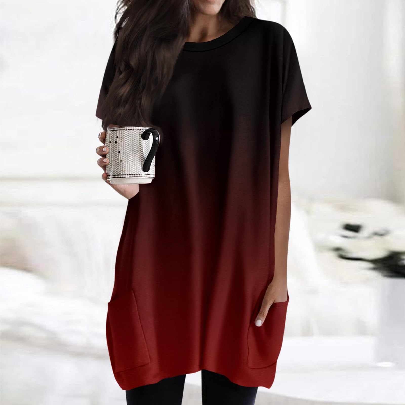 Tops for Women Trendy Tunic Shirts Women's Summer Blouses Dressy Casual Short Sleeve Tshirts Crew Neck Oversized Tees with Pockets Blusas De Verano para Mujer 2025(06 TEE-Shirts,3XL)