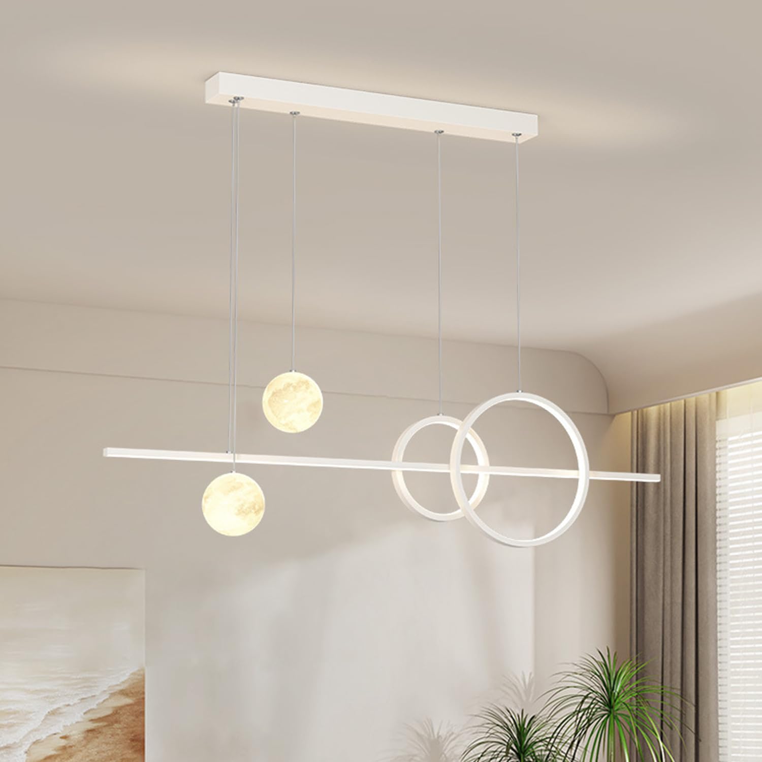 LED Pendant Lamp Dining Table Pendant Lamp 32W Modern Ceiling Led Dining Table Pendant Lamp Dimmable With Remote Control Chandelier Living Room Height Adjustable For Kitchen Dining Room Lamp (White)
