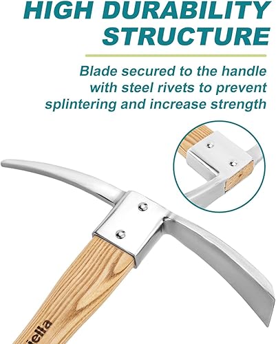 Miniatura 5 de Pick Mattock Hoe Garden Pick Herramienta de azada de plantación de hacha de 15 pulgadas con mango de madera dura para excavar, aflojar, zanjas,