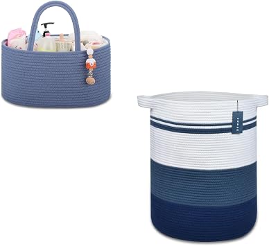 COMSE Baby Diaper Caddy and Tall Laundry Basket, Blanket Baskets, Laundry Hampers, Cotton Rope Baskets, Toy Baskets, Clothes Baskets