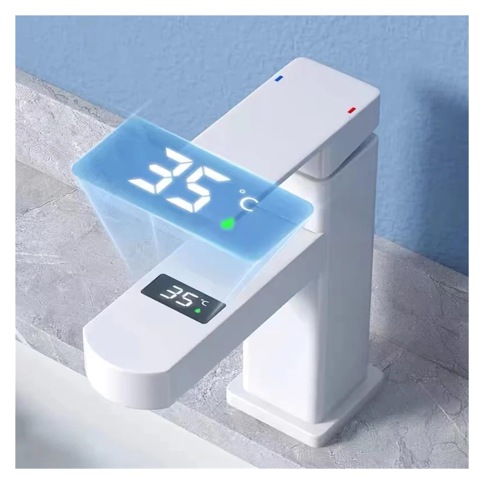 Mitigeur de lavabo numérique tactile blanc et chrome avec affichage LED de température